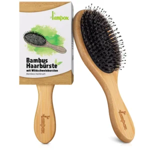 Bambus Haarbürste mit Wildschweinborsten Kopfmassage Haarpflege, Entwirrbürste für lange Haare & Locken von Damen, Herren & Kinder, Massagebürste für die Kopfhaut, Detangler